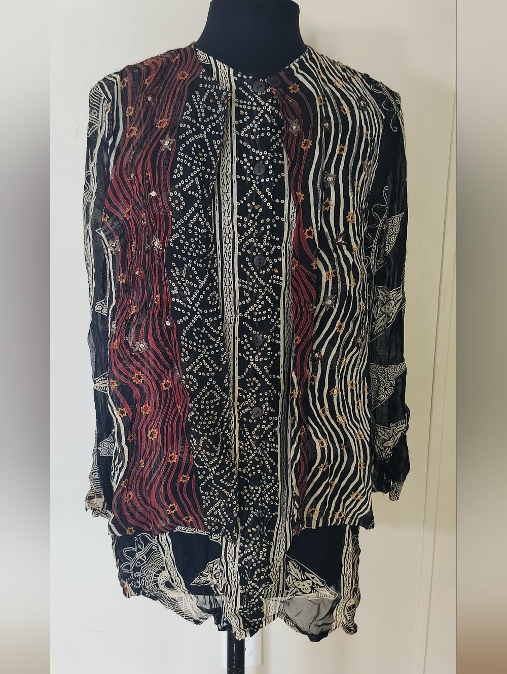 Printed Black and Burgundy Lightweight Women's Blouse